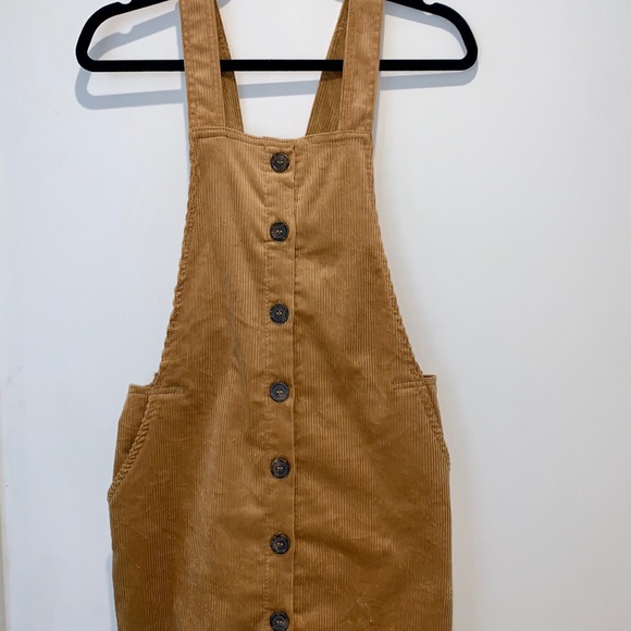 Brown Corduroy Overall Dress w/ Pockets - Picture 2 of 3